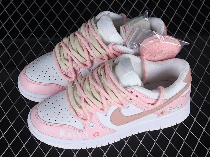 All categories Nk SB Dunk series Nk SB Dunk Low low-top sneakers Nk Dunk Low Year of the Rabbit limited edition Cute girly pink customized version of deconstructed strap casual sneakers DH9765-100